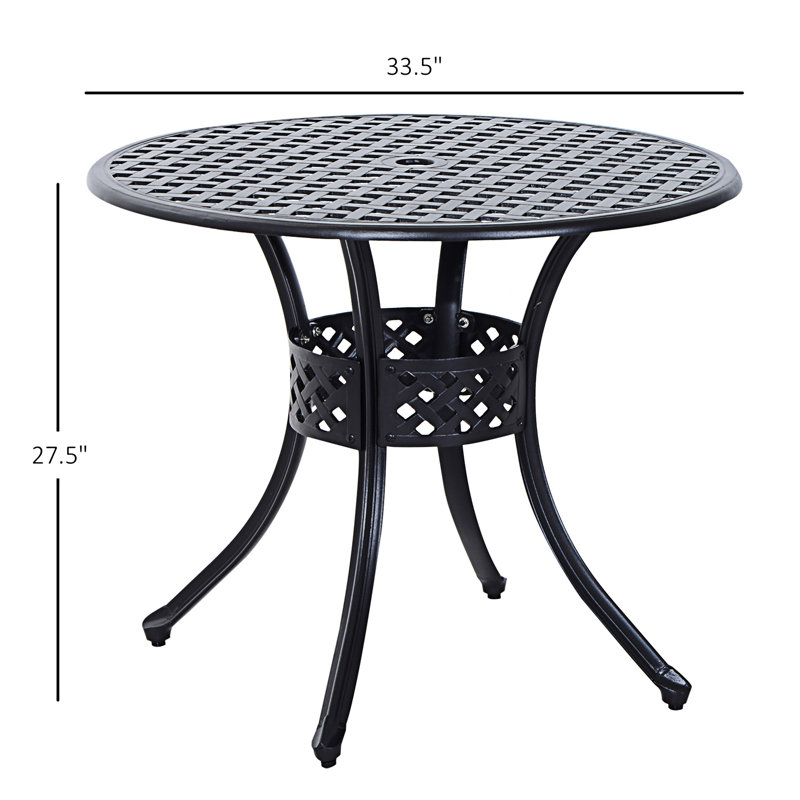 Classic 33" Black Cast Aluminum Round Bistro Table with Umbrella Hole