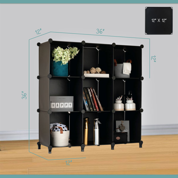 SUGIFT Cube Storage with Doors 12 Cube Organizer Bookcase Closet Storage  Shelves for Clothes, Black (3x4 Cubes)