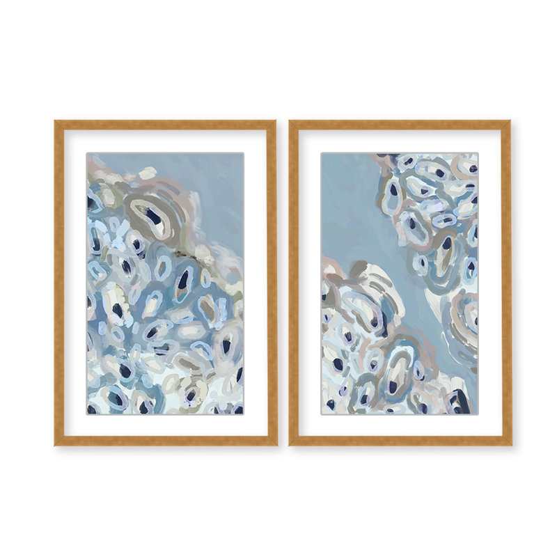 Coastal Retreat Glistening Shores: Diptyque abstrait d'huîtres par Gypsea Village, H 24 po x l 36 po