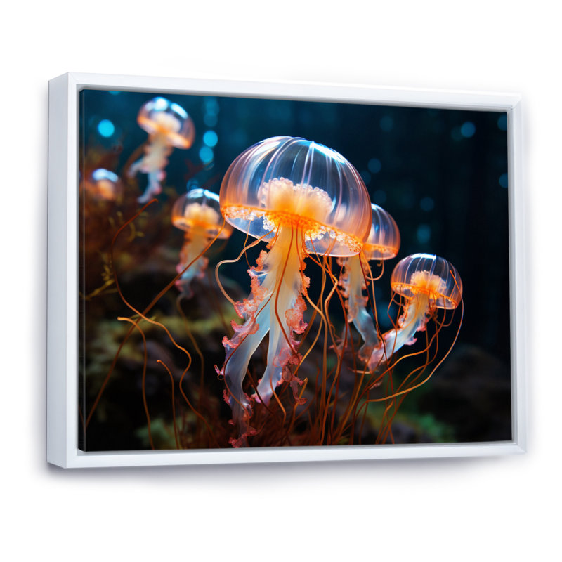 Méduse Oceans Glow II - imprimé, Cadre flottant blanc, H 12 po x l 20 po x P 1 po