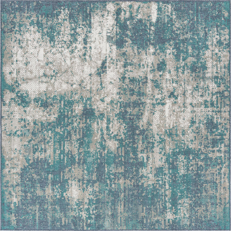 Tapis intérieur / extérieur bleu Keimara, Carré 7 pi 10 po