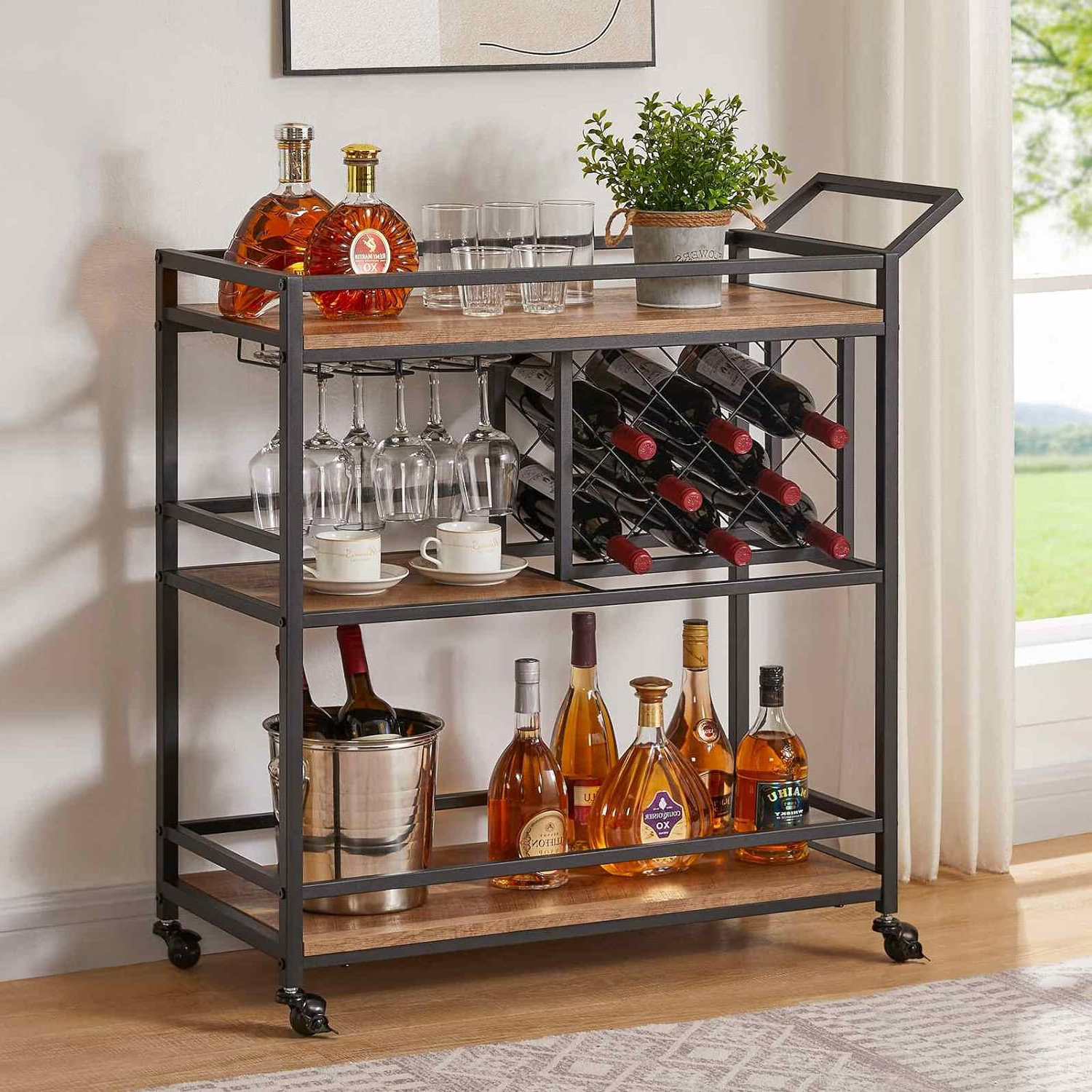 17 Stories Bar Carts for The Home with Wine Rack and Glasses Holder ...