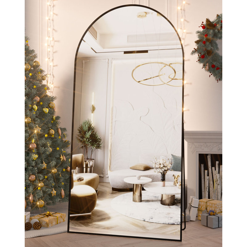 Miroir surdimensionné arqué en métal surdimensionné, Noir, 76 po x 34 po
