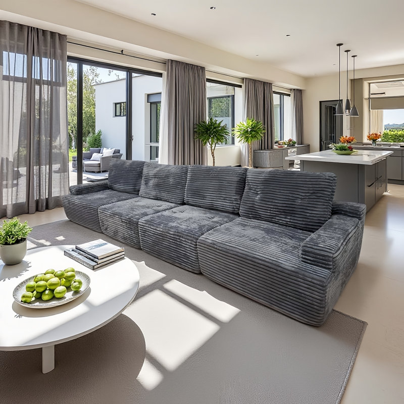 Vacuum compressed grey four-seater living room sofa