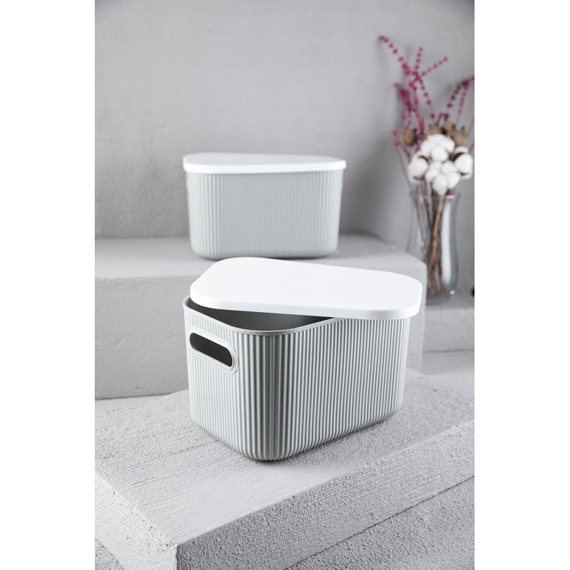 Boîte de rangement en plastique durable, gris, 10,6 x 6,5 x 7,4 pouces | Matériau empilable 100% sans BPA | Idéal pour organiser la maison, le bureau ou le garage - Solution compacte pour tous vos besoins de rangement