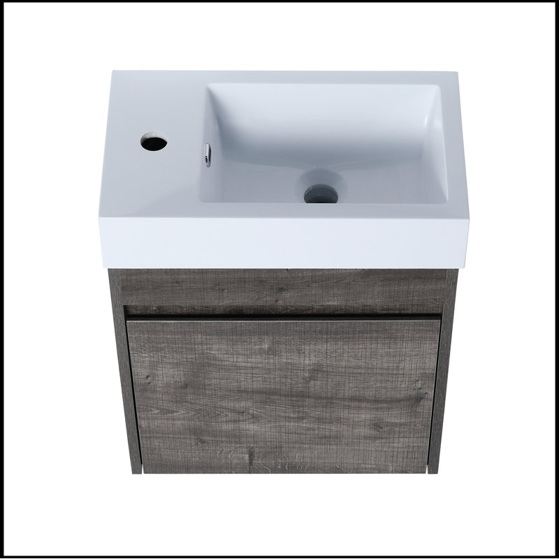 Ensemble de meuble-lavabo simple 18,11 po avec plateau en résine Sanieya, Chêne gris carreauté