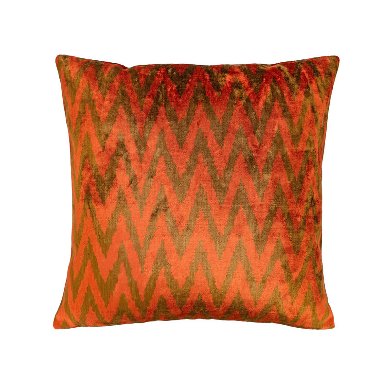 Oreiller à chevrons en velours de soie vert Ikat, 20 po x 20 po, Rouge