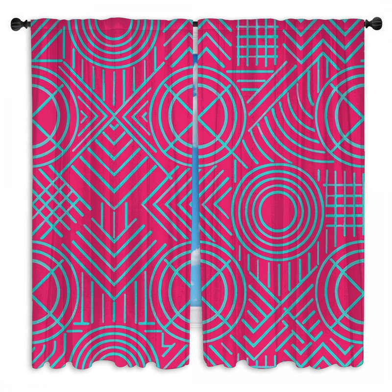 Rideaux de fenêtre rose et bleu avec cercles géométriques et cercles obscurcissant - 2 panneaux, 80in x 61in - 2 panels