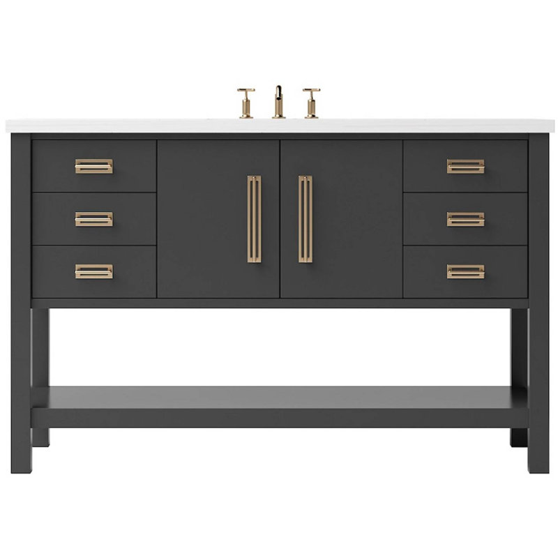 Meuble-lavabo simple très large Kiawah, Noir cassé, Or satiné, 54"