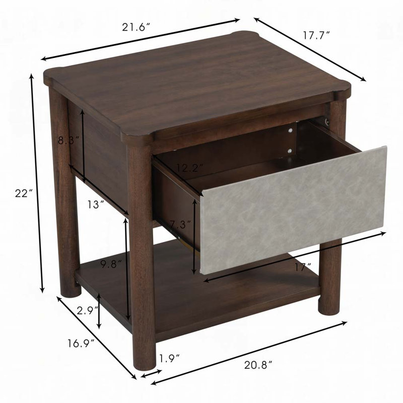 Table de chevet en bois Farmhouse, Gris clair / noyer