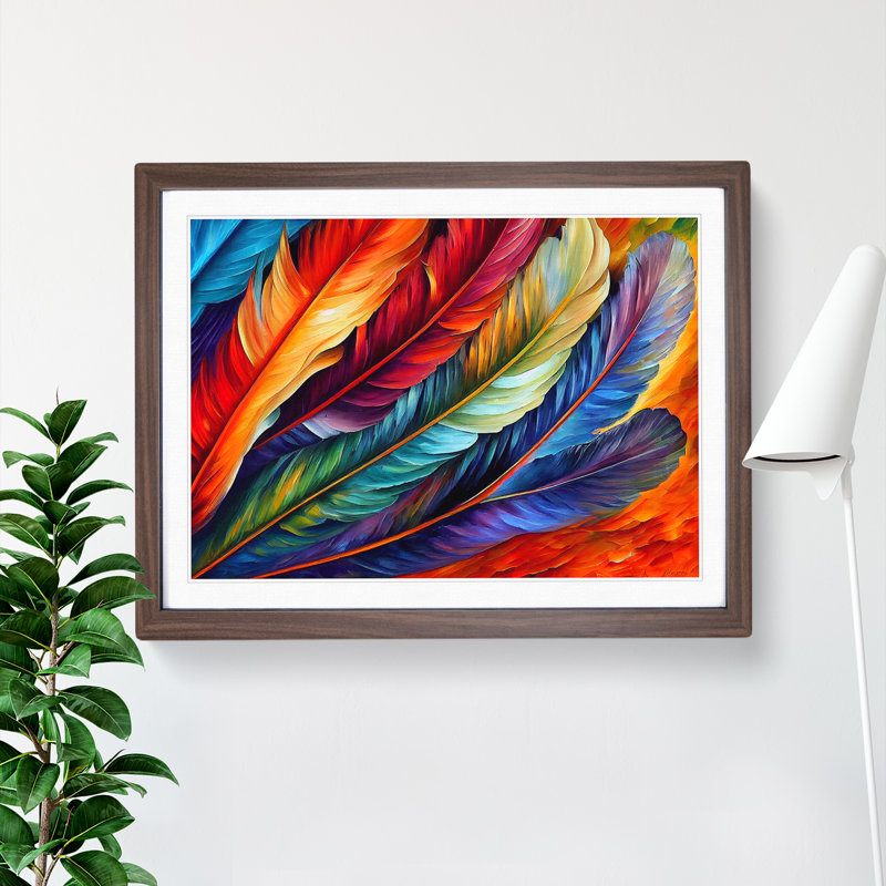 Bird Feather - Single Picture Frame Painting, 46cm H x 64cm W x 2cm D, Walnut Framed