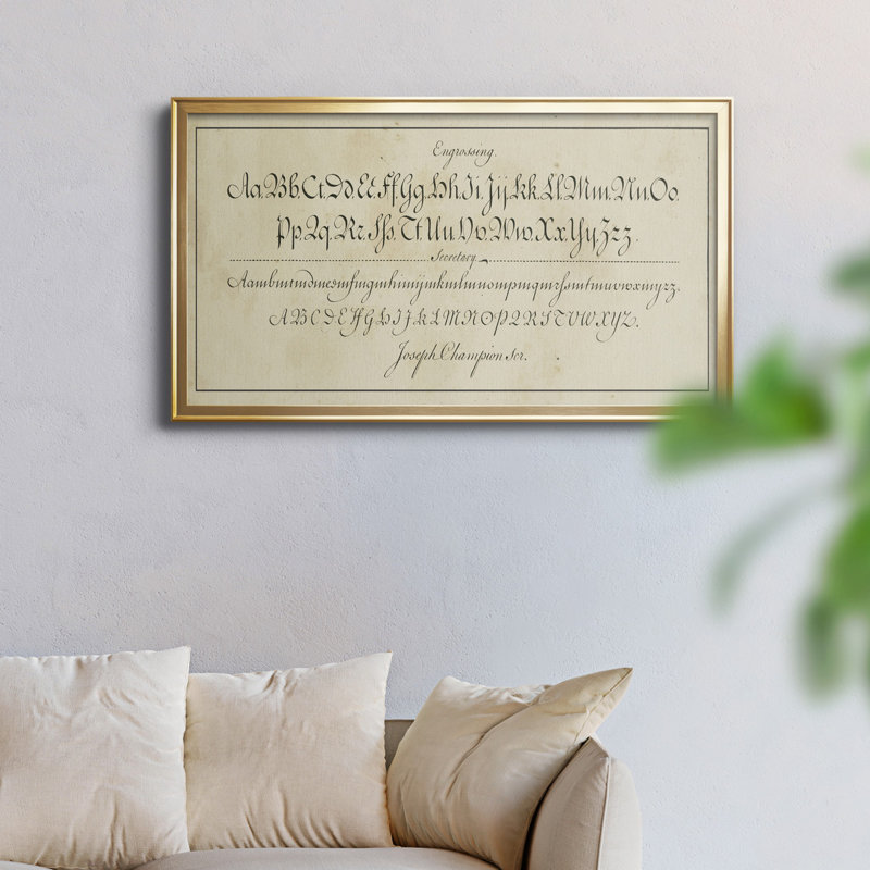 " Manuscript Sampler V ", Gold Framed Canvas, 14.5" H x 26.5" W x 1" D
