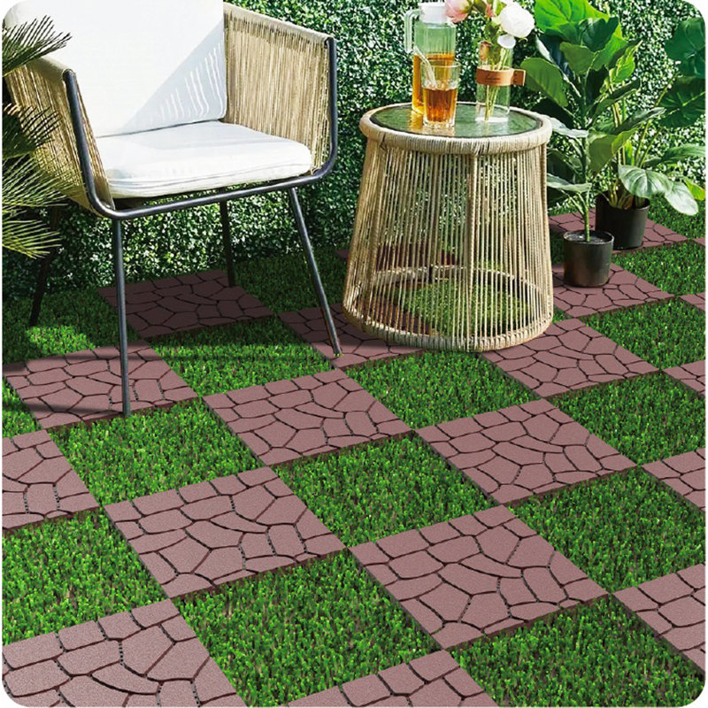New Stone Texture 12" Deck Tiles, Red/Brown