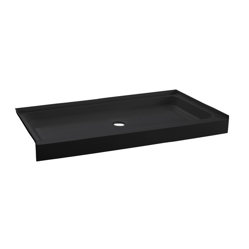 Voltaire 60" x 30" Acrylic Black, Single-Threshold, Center Drain, Shower Base, Glossy Black