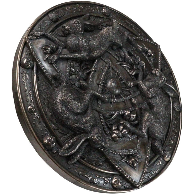 Faux bronze Triquetra Three Hares Wheel Cycles of Life Shield Wicca Wall Decor