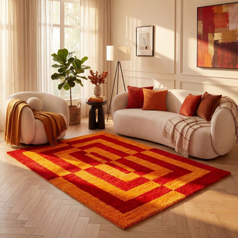 Joli Geometric Area Rug Soft Dense Pile for Living Rooms and Bedrooms, Red/Orange, Rectangle 160 x 230 cm