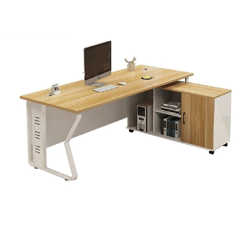 Nariman L-Shaped Executive Desk, White/Black, 75cm H x 180cm W x 80cm D