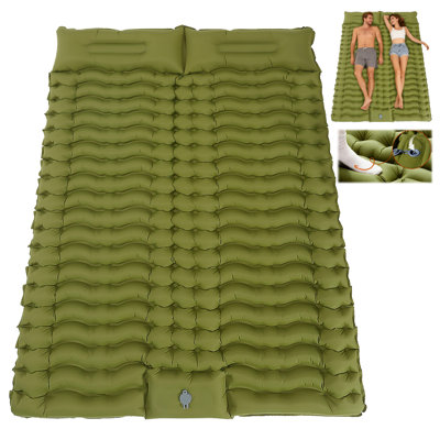 Double Camping Sleeping pad with Pillow & Built-in Foot Pump | light Camping Mattress，Compact Inflatable 2-Person Portable Mat Bed for Backpacking, Hiking, Car Traveling, Beach, Tent