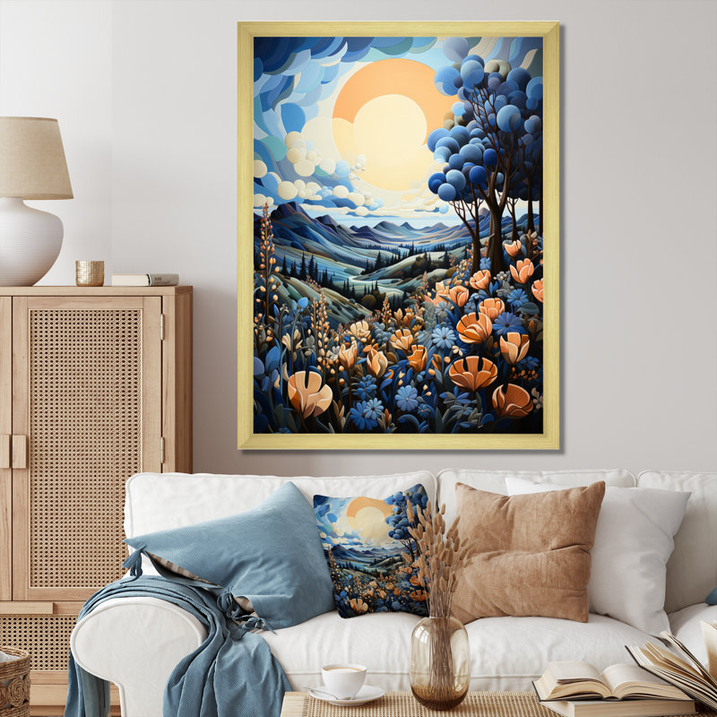 Bluebonnets Flower Blissful V - imprimé, H 20 po x l 12 po x P 1 po, Encadrement doré