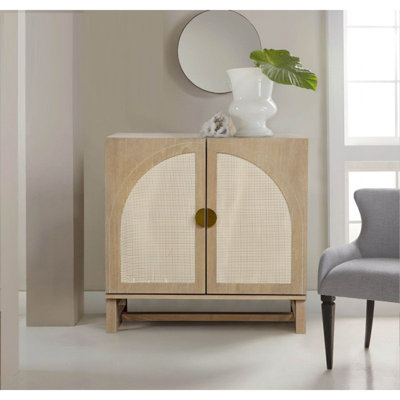 Rattan Arched Door 1-Piece Storage Cabinet, Wooden Sideboard Buffet Cabinet for Living Room Kitchen