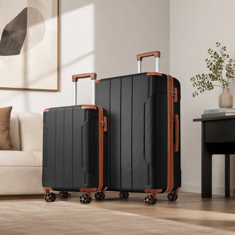 Ensemble de valises extensibles 2 pièces avec roulettes TSA Lock, Brun-noir