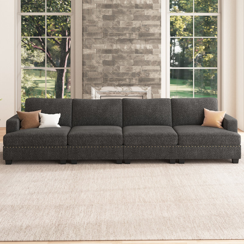 Petit canapé modulaire rembourré 4 places Anureet, Polyester gris foncé