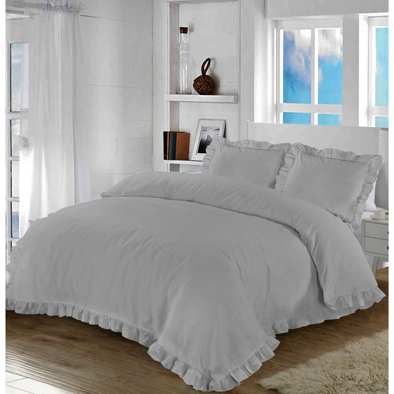 Bechtelsville Solid Colour Duvet Cover Set with Pillowcases, Double Duvet Cover + 2 Standard Pillowcases, Silver