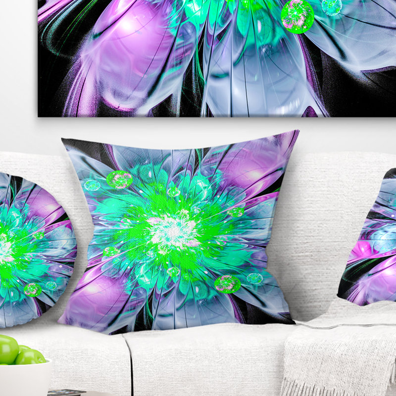 Coussin décoratif floral à fleurs fractales, 18 po x 18 po, Coussin décoratif