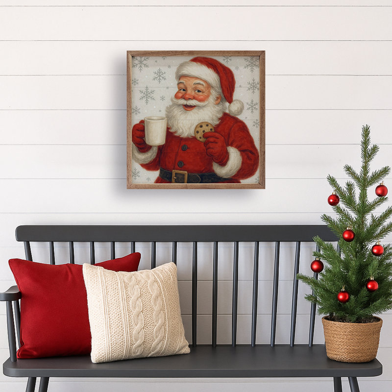 Père Noël rétro avec biscuits et lait, H 12 po x l 12 po