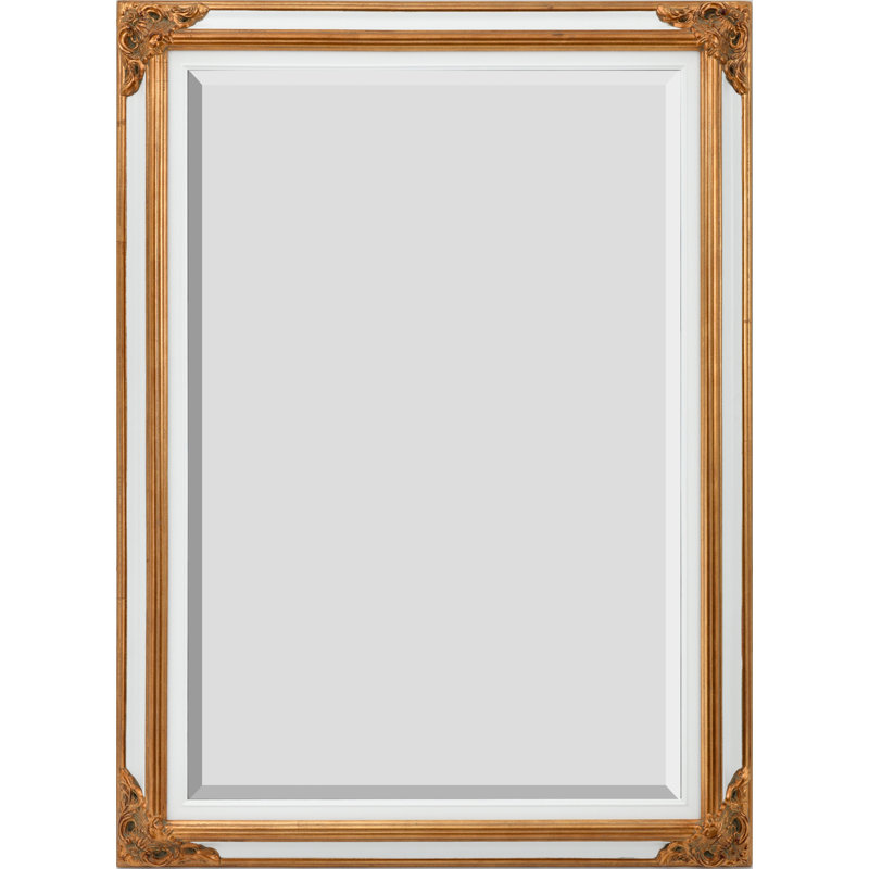David-Paul Solid Wood Rectangle Wall Mirror, Gold/White