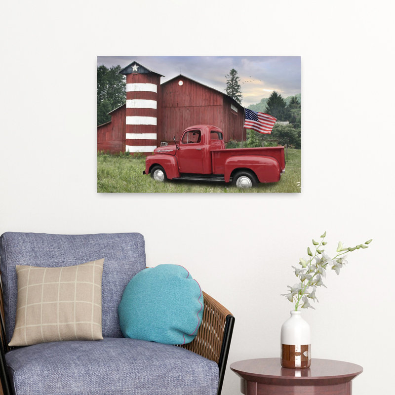 «Patriotic Farm Abstract Contemporary Landscape Art», H 16 po x l 24 po