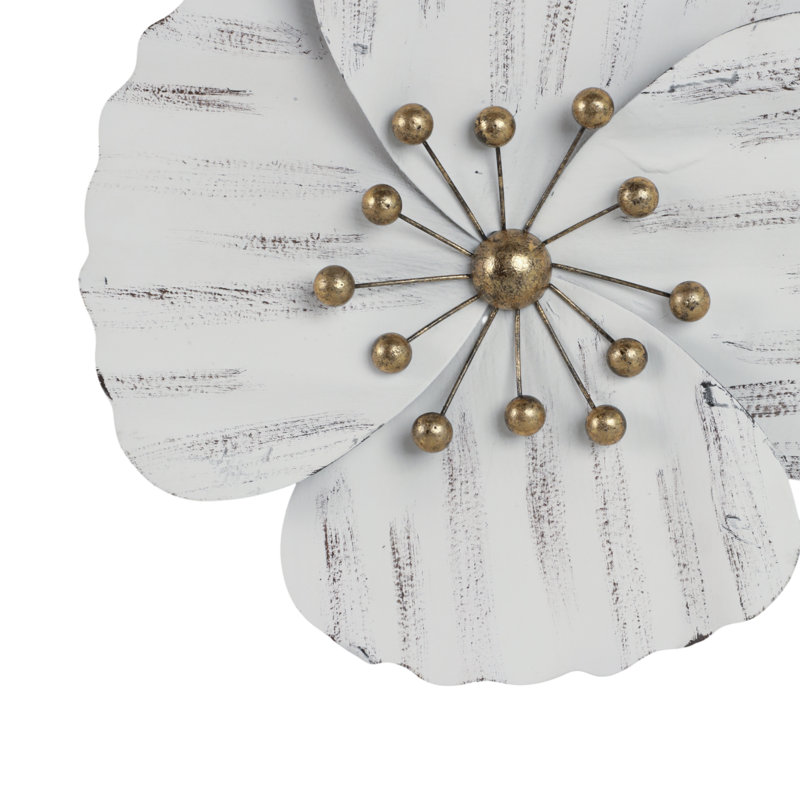 White 16" Iron Wall Flower Sculpture