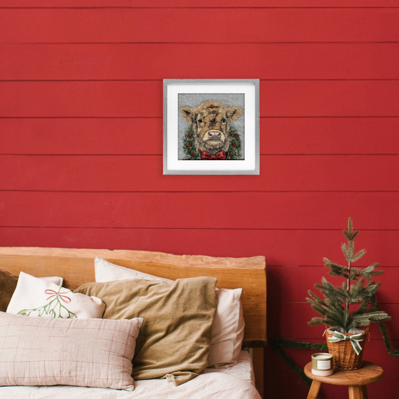 «Snowy Day Christmas Cow», reproduction sous verre encadrée, design par Sara G. Designs, H 13 po x l 13 po