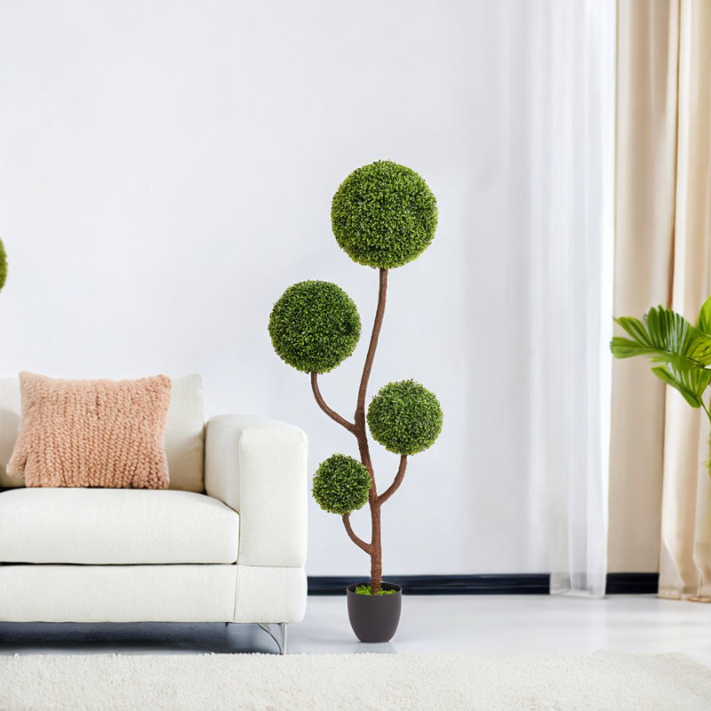 Modular 4-Sphere Artificial Greenery – Effortless Assembly, 59" H x 7.9" W x 7.9" D