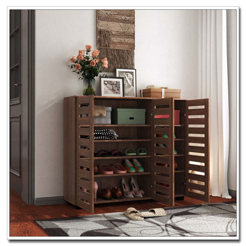 Armoire de rangement à chaussures en bois avec portes à persiennes