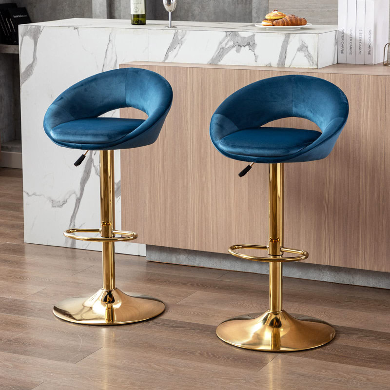 Abigale Upholstered Adjustable Height Bar Stool, Blue
