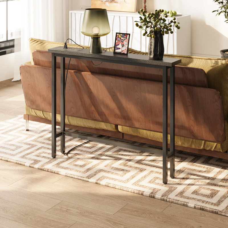Table de couloir 1 pièce 39,37 po en mélamine + fer noire avec multiprise, Noir