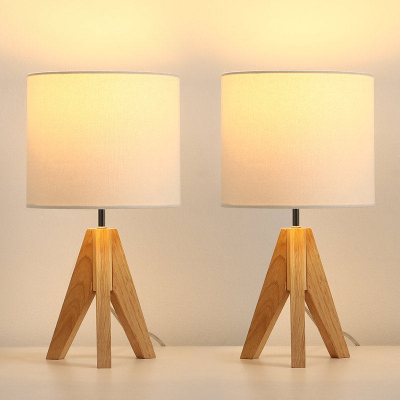 Lampe de table en bois massif Fidel, Papier blanc