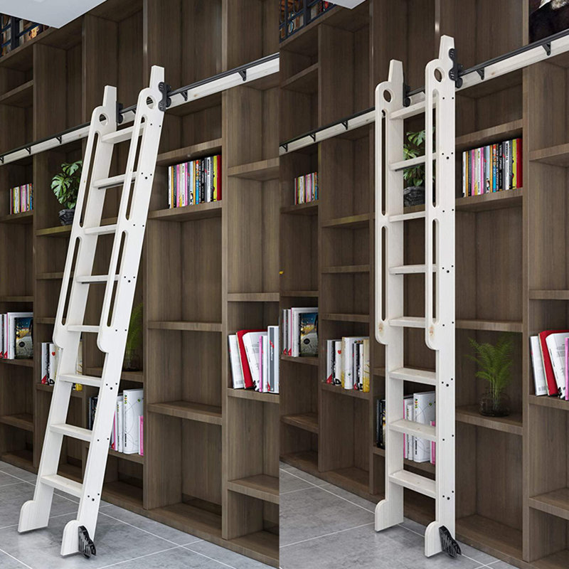 Échelle coulissante en acier noir contemporain à rangement vertical télescopique avec quincaillerie pour échelle de bibliothèque et rouleau de frein (sans échelle)