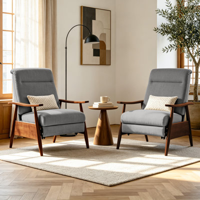  Adjustable Recliner with Manual Push-Back Reclining and Integrated Footrest (Set of 2)