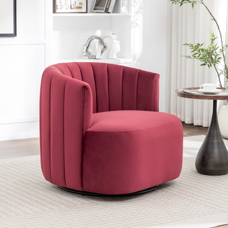 Stanford Upholstered Swivel Barrel Chair, Red