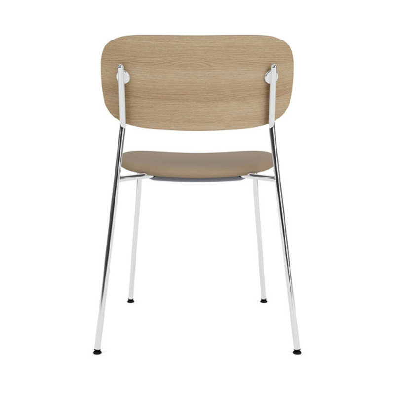 Co Upholstered Dining Chair, Brown Leather, Chrome, Natual Oak