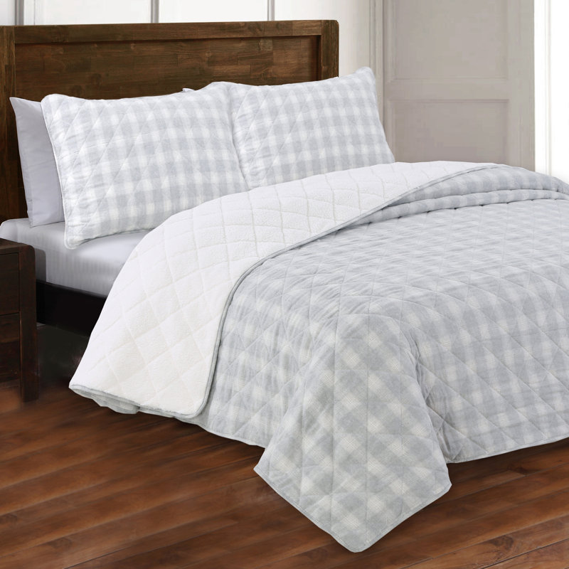 Ensemble de courtepointe réversible Huntington Grey, Courtepointe simple et 1 taie décorative