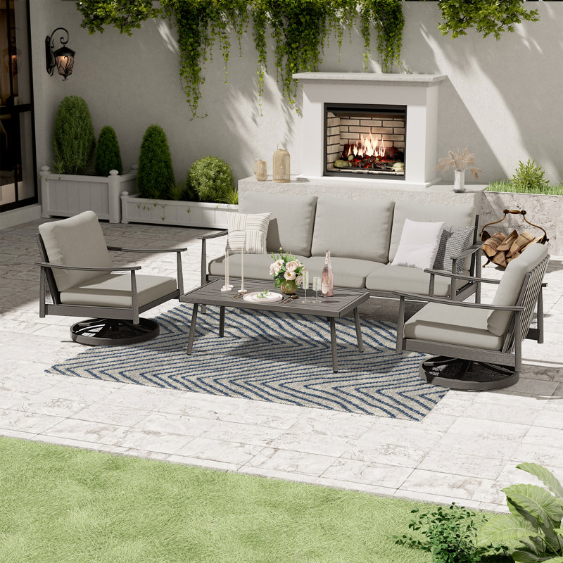 Mariene 5 - Person Patio Conversation Set with Cushions, Gray, Gray