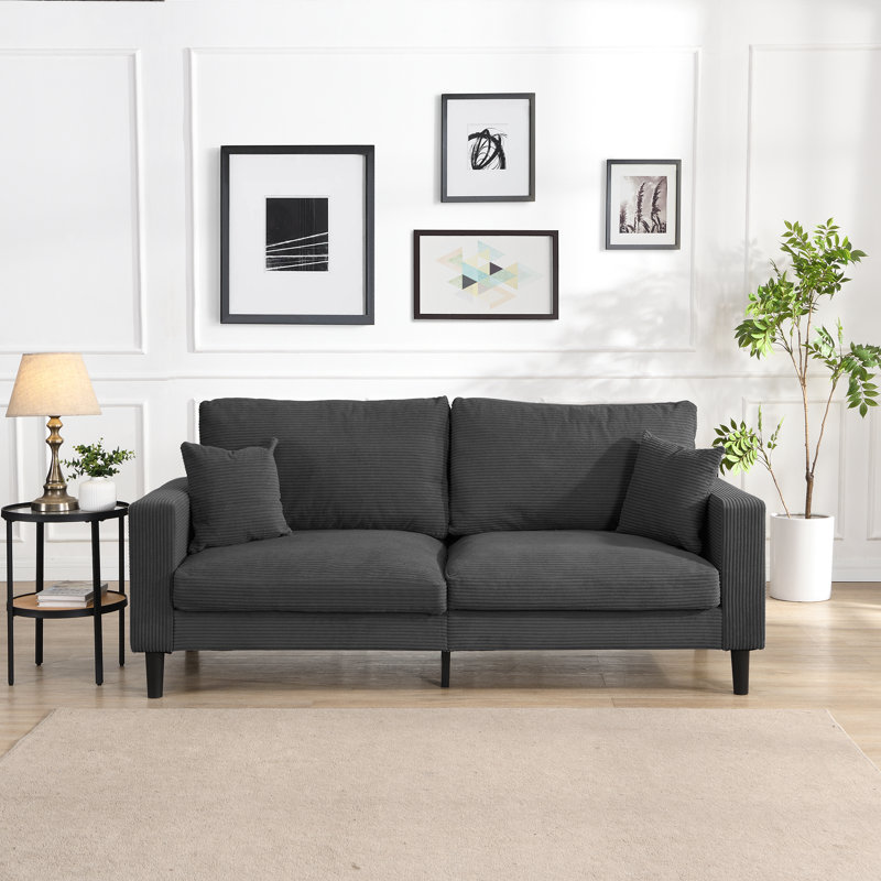 74" High Resilience Three Seater Sofa,Wooden Frame 3 Seat Sofa, Dark Gray, 34.6" H x 74.8" W x 30.7" D