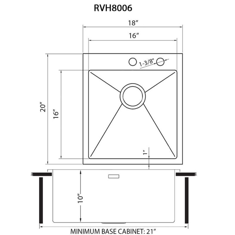 Évier de cuisine en acier inoxydable 18 po x 20 po Ruvati