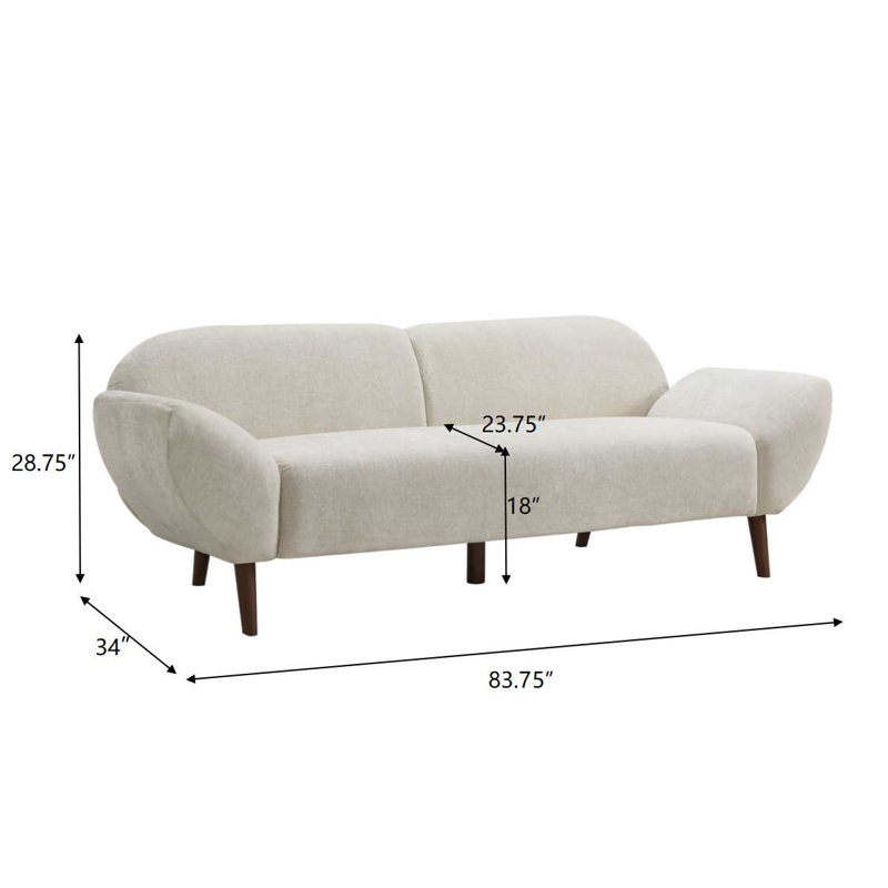 Kaia Modern Contemporary Curved Upholstered 3-Seater Sofa With Wooden Legs