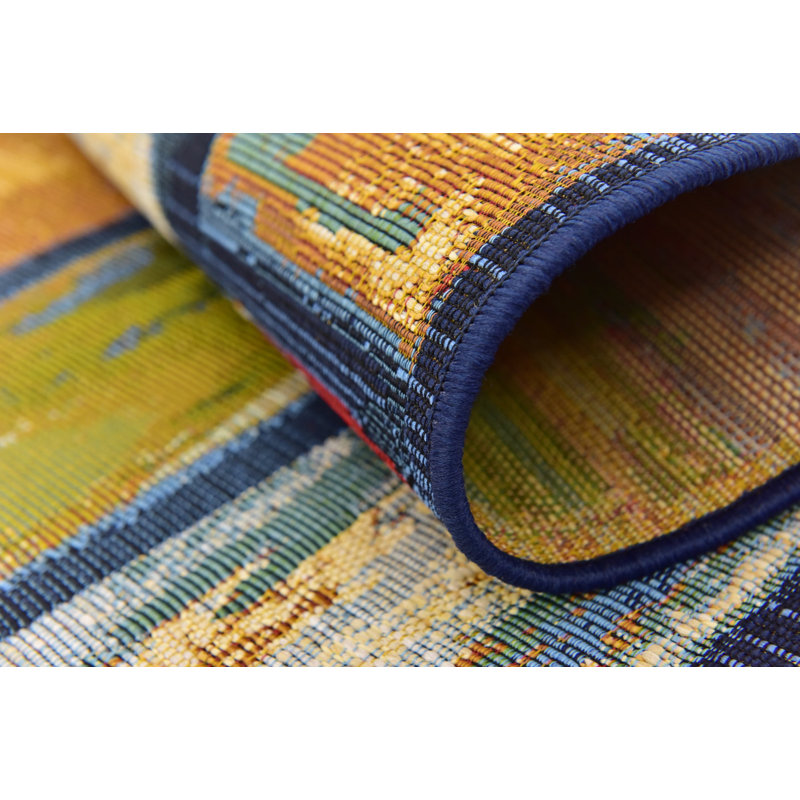 Merrimac Geometric Blue Indoor/Outdoor Area Rug, Runner 2'7" x 10'