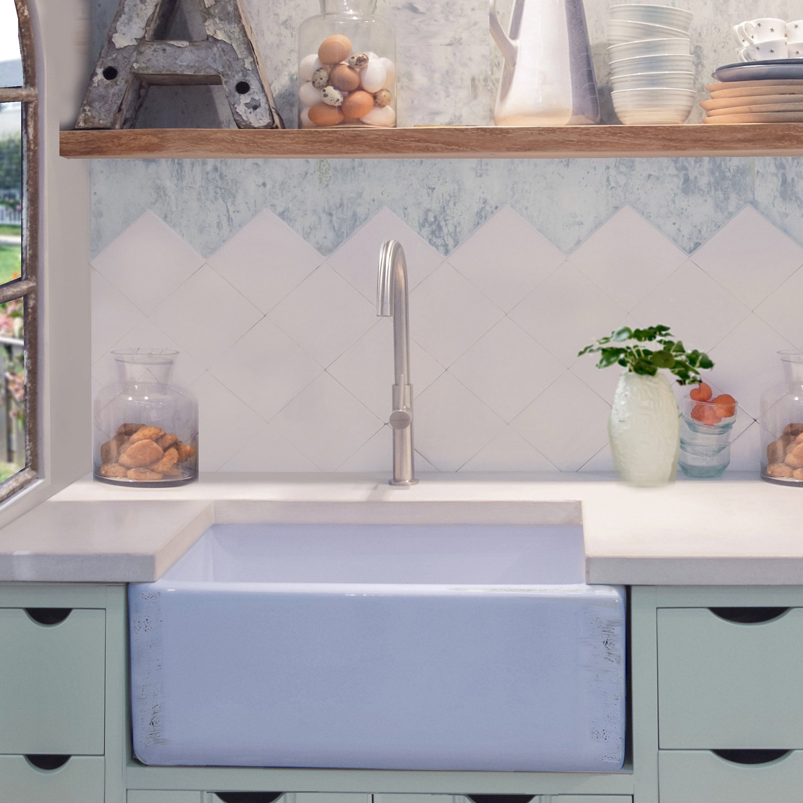 Vineyard 29.75'' L Single Bowl Fireclay Kitchen Sink, Shabby Sugar