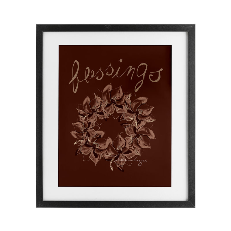 «Blessings Brown Autumn Wreath», reproduction sous verre encadrée, conception de Susan Lugar, Cadre noir minuit